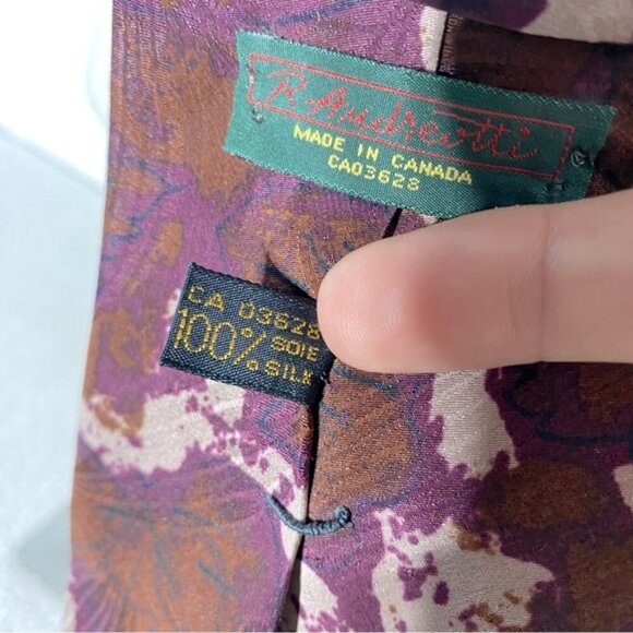 Vintage R. Andretti Burgundy Brown Abstract Print 100% Silk Tie - Picture 3 of 10